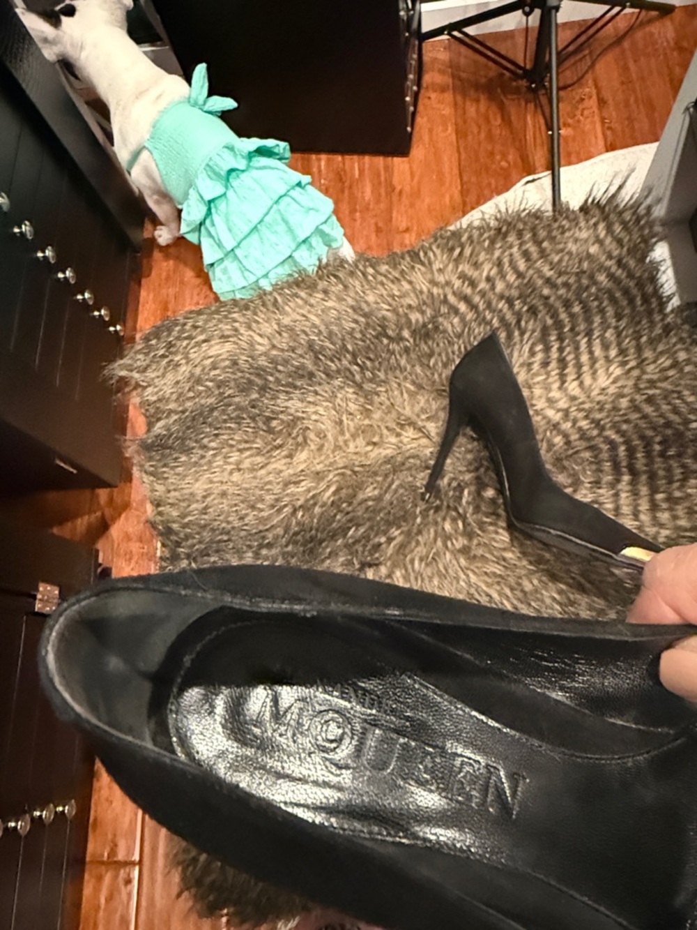ALEXANDER MCQUEEN Black Pointed Toe Pumps with Gold Cap - Women 38.5 - Picture 5 of 5